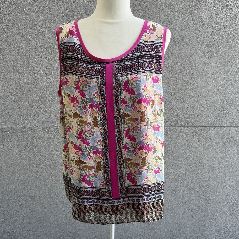 Susan Graver Women’s Floral Chiffon Sleeveless Tank Top Pink Tunic L
